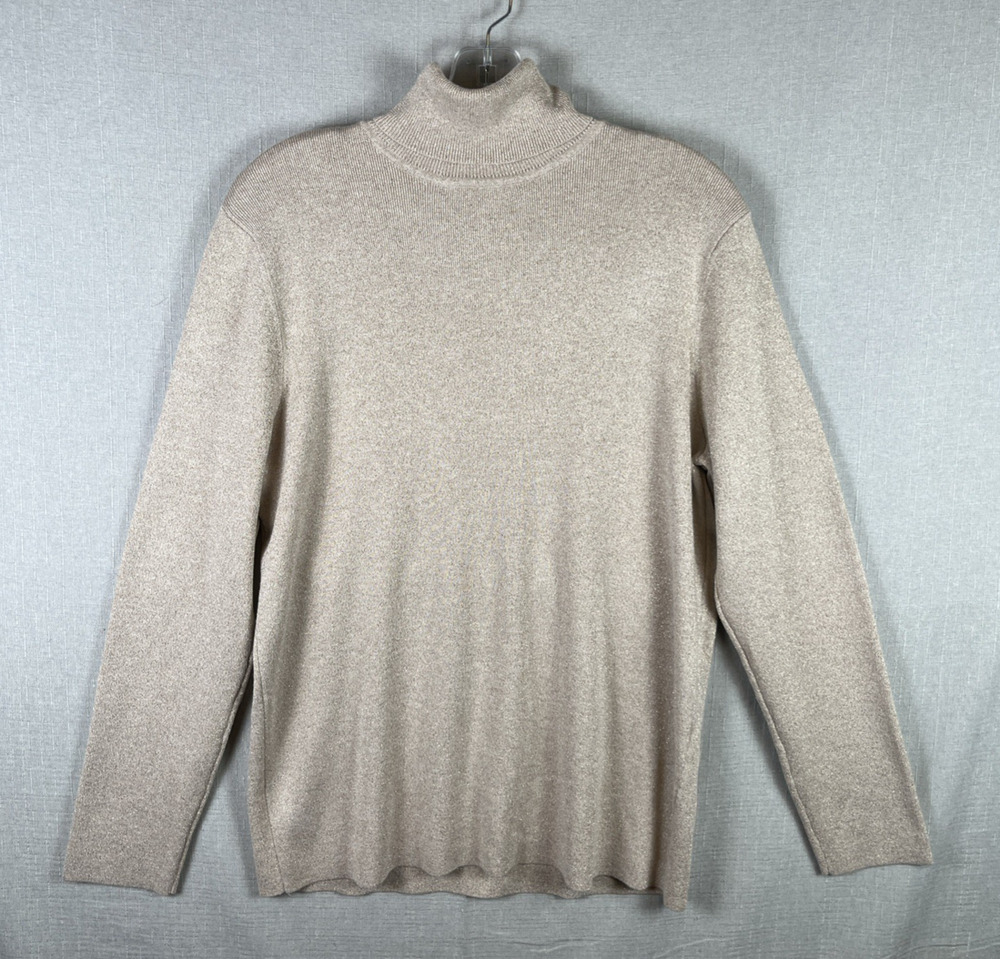 Chicos Metallic Glitter Shiny Turtleneck Sweater Beige Gold Size 3 XL 16 NEW
